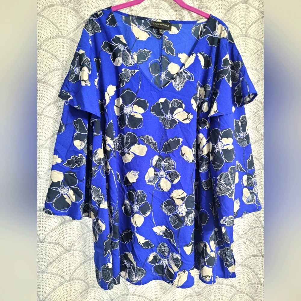Lane Bryant Floral Tiered Ruffle Sleeve Blouse Size 22/24
